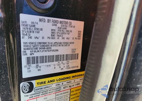 2015 Ford Expedition El Xlt из США, поврежденный, VIN 1FMJK1JTXFEF05256